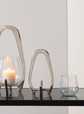 进口铝制银色灯笼型烛台摆件饰品