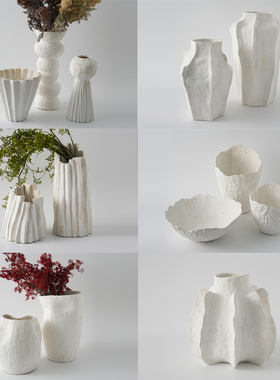 新中式复古白陶瓷花瓶摆件饰品