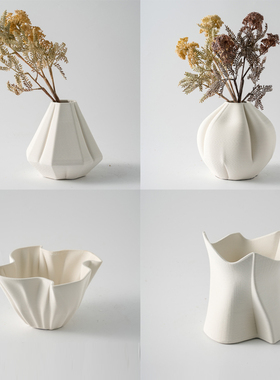 极简3D打印几何白色陶瓷花瓶饰品