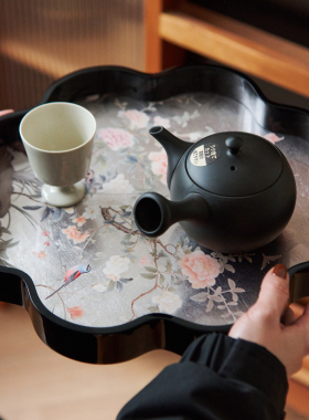 新中式国朝古韵花边圆形托盘摆件