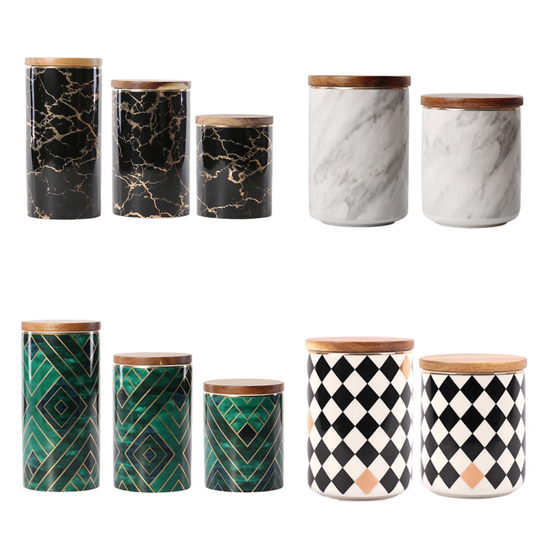 北欧风陶瓷大理石纹餐厅储物罐
