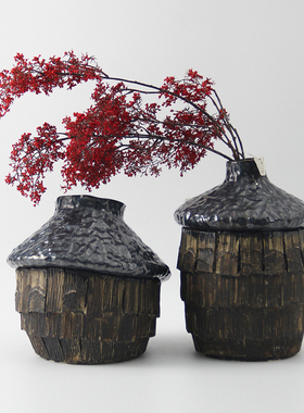 创意树皮纹电镀银陶瓷艺术花瓶