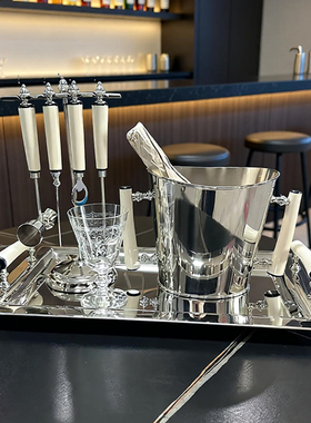 不锈钢银色酒吧托盘冰桶酒具摆件