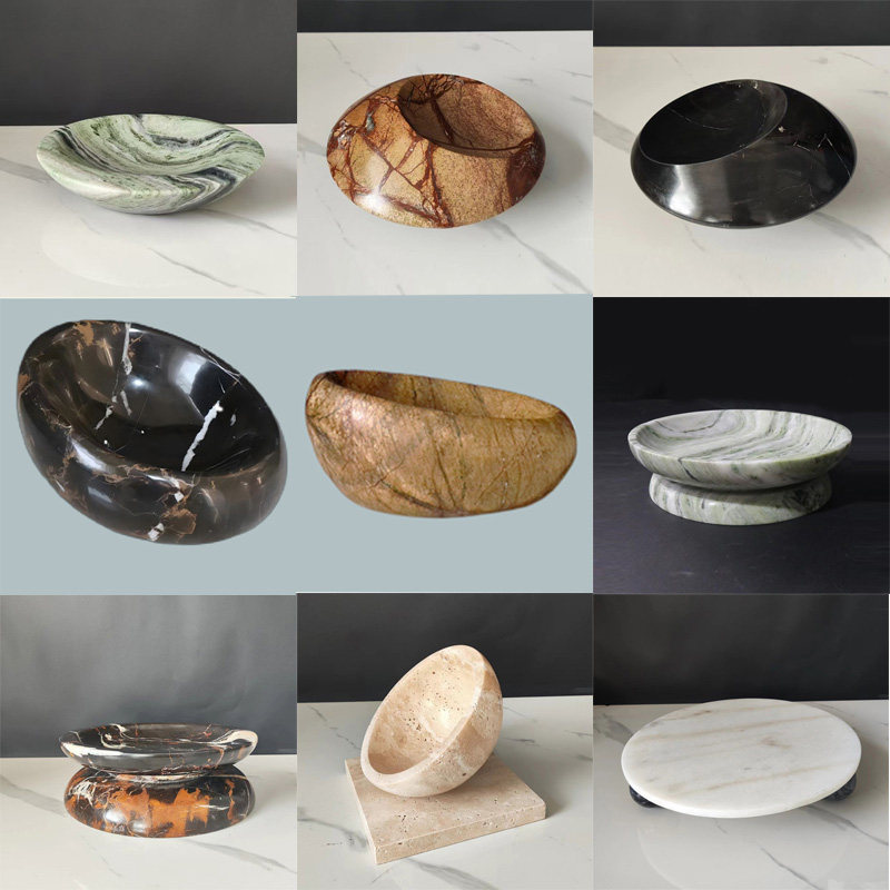 现代新中式侘寂风天然大理石鸟巢收纳碗碟摆件样板间客厅果盘装饰