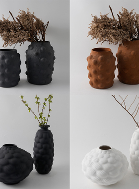 简约黑白色泡泡鼓点陶瓷花瓶摆件
