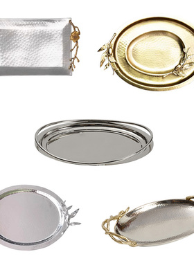 金银色黄铜枝叶装饰托盘收纳盘