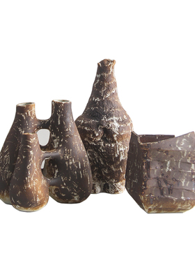 复古做旧铁锈色陶瓷插花器花瓶