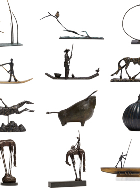 工艺金属新中式风样板间酒柜摆件