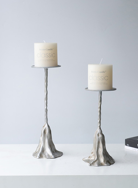 复古创意金属银色黑色烛台摆件轻奢样板间客厅氛围感蜡烛台装饰品