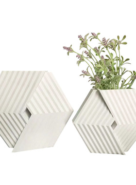 简约北欧砂岩石几何折纹八角花瓶