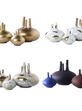 多口陶瓷美式风家居客厅金色花瓶