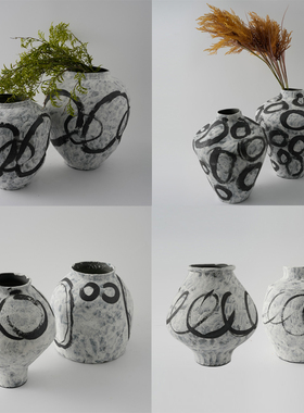 新中式复古手绘陶瓷大花瓶摆件