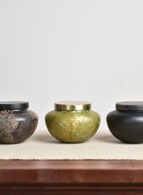 新中式金属茶叶罐摆件储物罐装饰