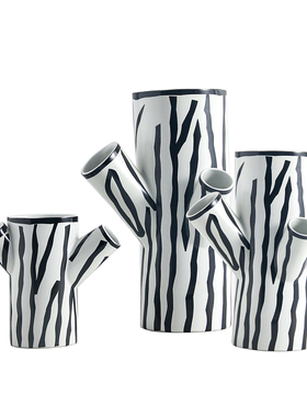 现代简约黑白纹创意树干陶瓷花瓶