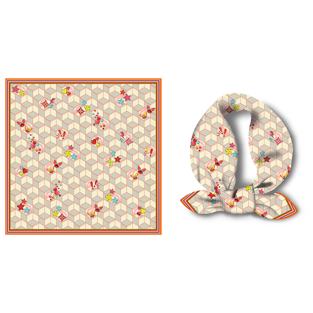 法式53cm礼盒格子爱心蝴蝶女士职业小方巾气质小领巾发带丝巾