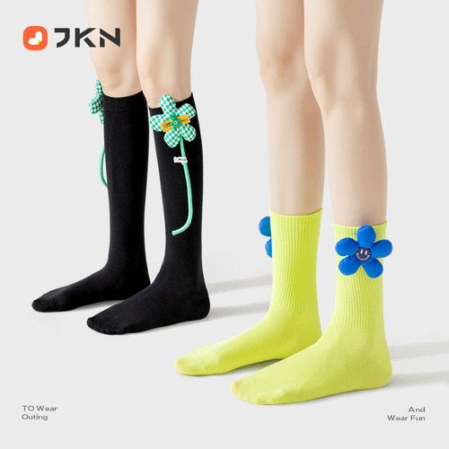 JKN立体花朵袜子女ins潮中筒袜