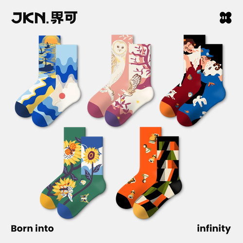 JKN油画袜子女情侣中筒袜