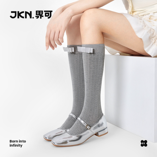 小腿袜JKN无骨袜灰色蝴蝶结