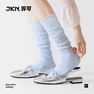 网眼薄款 JKN堆堆袜子女夏季 蝴蝶结小腿袜芭蕾风甜美少女中筒袜棉