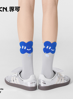 JKN花卉袜子女中筒袜新款ins潮灰色日系简约透气无骨长袜棉秋冬款