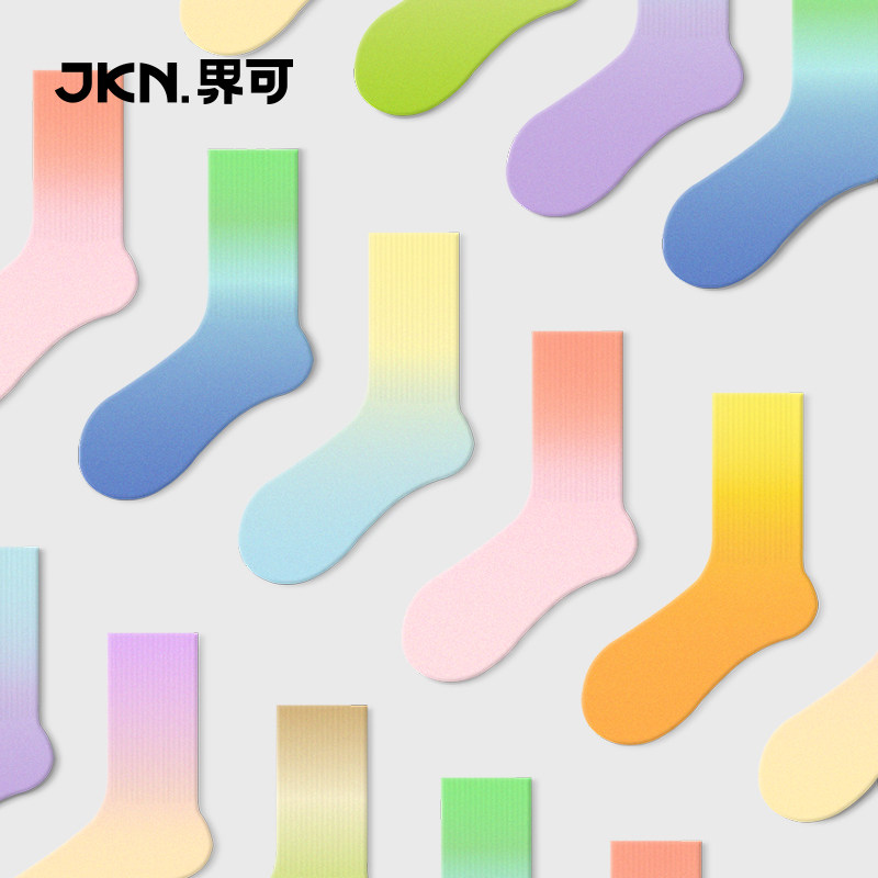 JKN多巴胺袜子女春夏款中筒袜外穿潮网红渐变彩色运动无骨长袜男