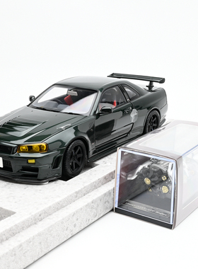 Motorhelix MH 1:18 GTR R34 CRS 黄灯 墨绿色 合金汽车模型 成品