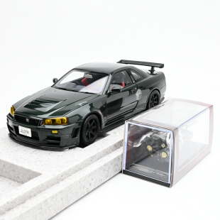 Motorhelix MH 1:18 GTR R34 CRS 黄灯 墨绿色 合金汽车模型 成品