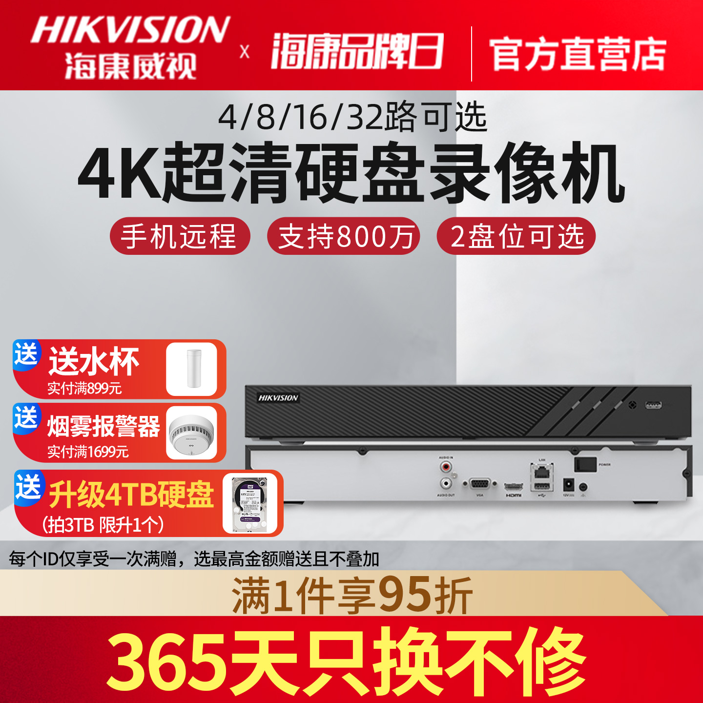 海康威视硬盘录像机4/8/16/32路网络高清监控摄像头nvr主机刻录机