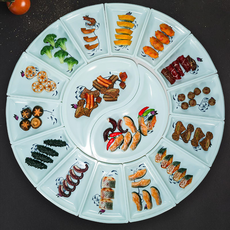 大拼盘密胺酒店家宴包席扇形太极盘