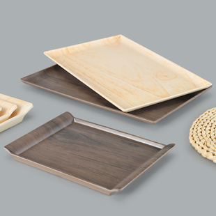 密胺托盘日式仿木纹面包托盘商用茶餐盘长方形放杯子茶杯大号茶盘