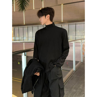 黑色半高领德绒打底衫男款秋冬