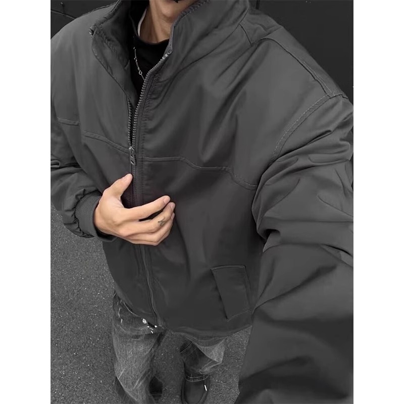 狼灰色三防飞行教练夹克男款春秋美式潮牌高级感立领工装廓形外套