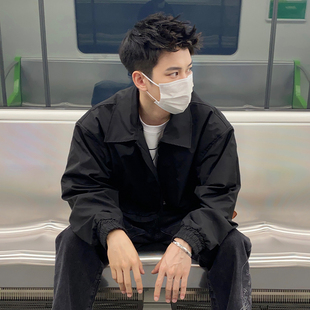 黑色飞行夹克外套男痞帅高级感cleanfit美式复古高街vibe棒球服春