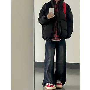 黑色晋江羽绒棉服男款冬季加厚高级感立领棉衣外套美式复古面包服