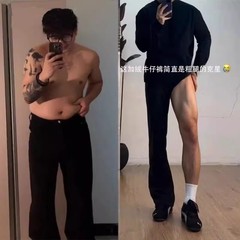cleanfit黑色弯刀牛仔裤男款秋冬加绒美式高街裤子修身窄版微喇裤