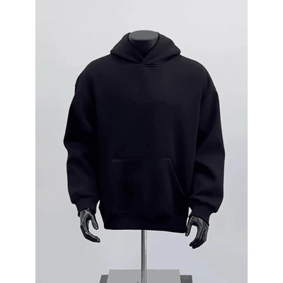 黑色重磅卫衣男款秋季美式高街cleanfit连帽外套加绒加厚帅气上衣