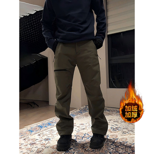 军绿色硬壳防水冲锋裤男款春秋季加绒美式工装裤子户外防寒滑雪裤