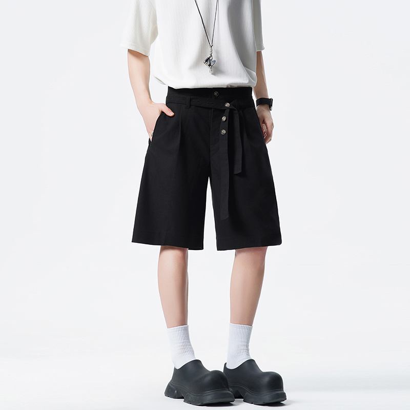 黑色直筒西装短裤男夏季美式高腰