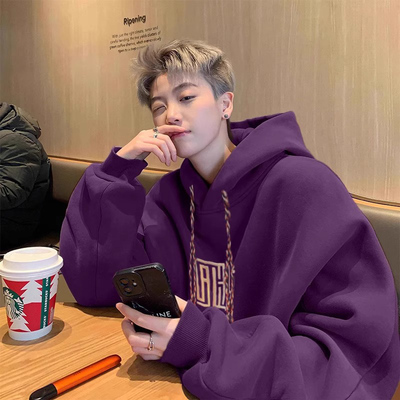 乌梅紫色情侣连帽卫衣男