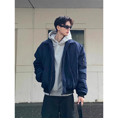 藏青色bomber飞行夹克棉服男款
