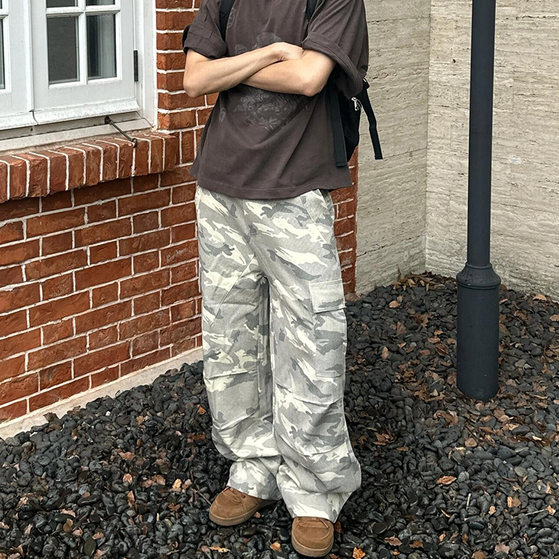 白色迷彩工装裤男款夏季美式高街