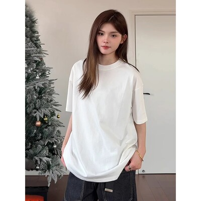 Ahcn重磅白色小领口t恤男款夏季