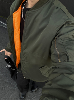 军绿色ma1飞行夹克棉服男款冬季加棉美式高街棒球服夹棉机车外套