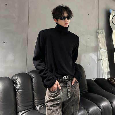 德绒半高领黑色打底衫男秋冬保暖