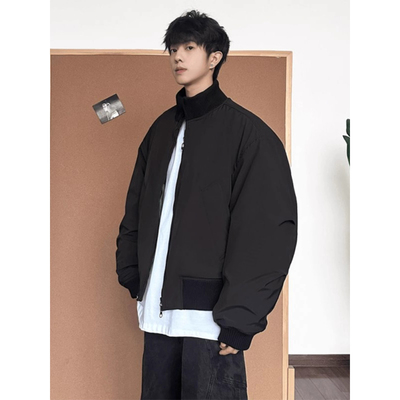 黑色高级感飞行夹克棉服男款