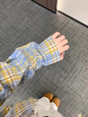 黄蓝格子衬衫男女春秋