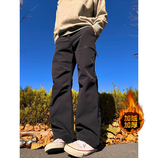 春季美式三防硬壳加绒冲锋裤男秋冬潮牌户外工装裤多口袋登山裤子