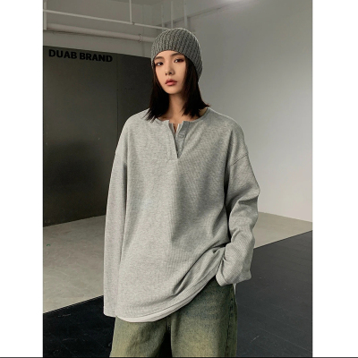 灰色亨利领卫衣男春秋款美式复古