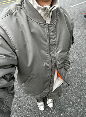 军绿色ma1飞行夹克外套男春秋季加厚夹棉美式高街工装棒球服棉服