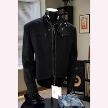 黑色短款垫肩外套男高级感痞帅机车服立领美式复古工装夹克春秋季